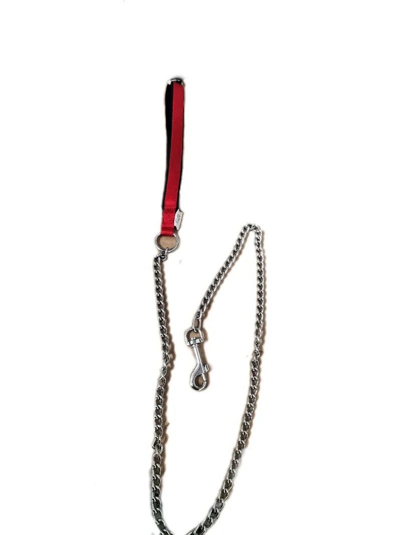Guinzaglio in Nylon Imbottito con Catena per Cani - 3 x 80 cm Rosso