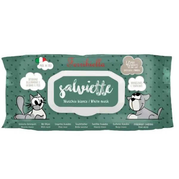 Salviette Detergenti per Animali al Muschio Bianco - 40 pz