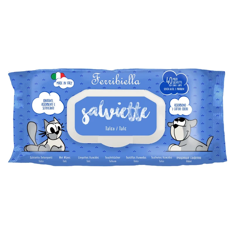 Box 12 Salviette Detergenti per Cani e Gatti al Talco - 40 pz/conf.