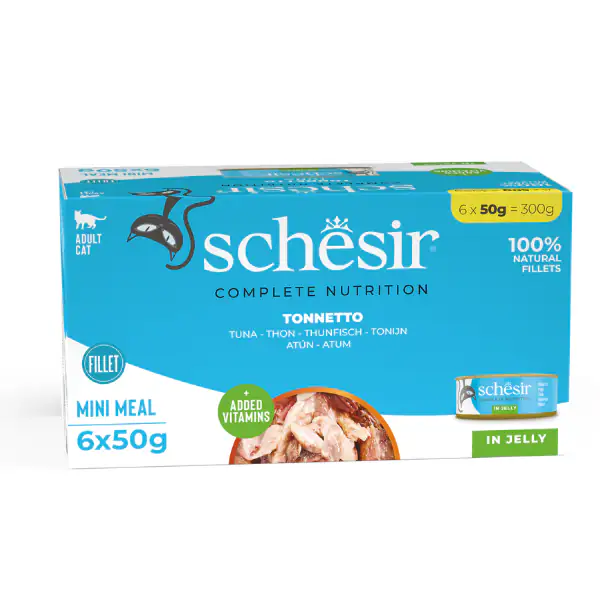 Schesir Cat Soft Adult filetti in gelatina alimento completo lattina Multipack 6x50 gr