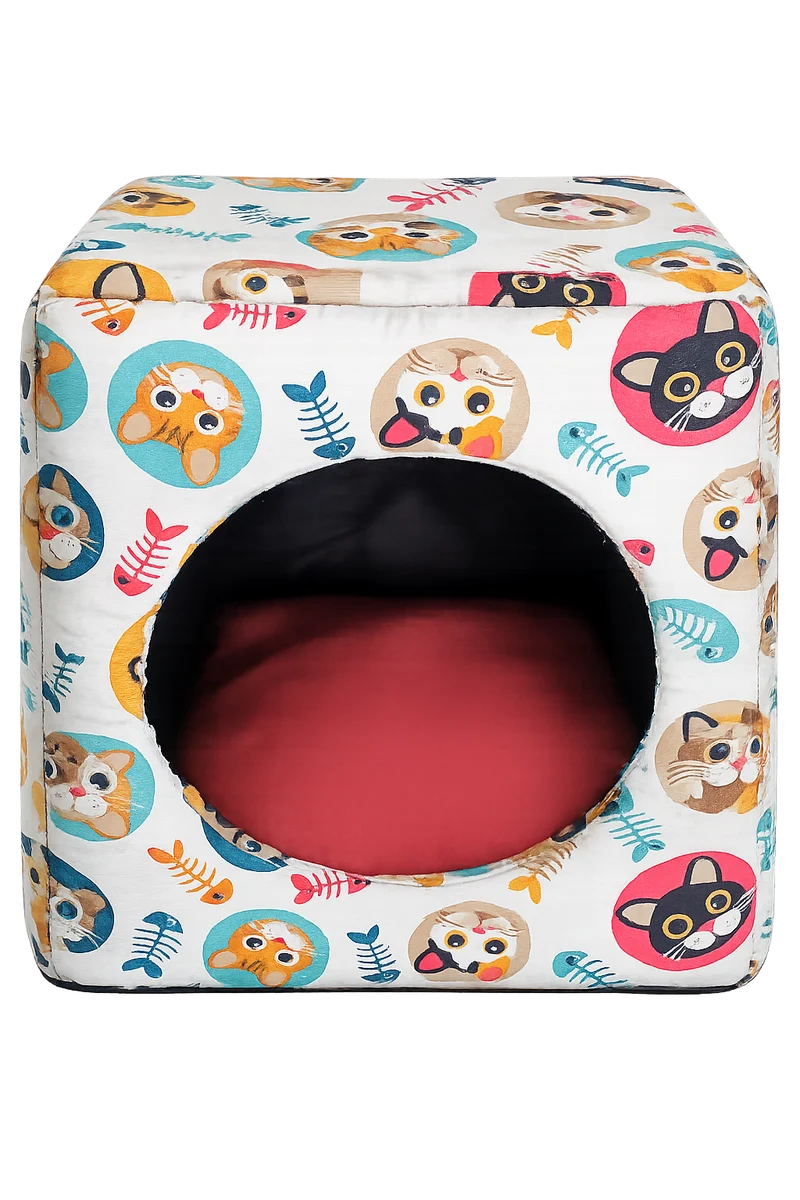 Cuccia a Cubo in Gomma per Gatti con Cuscino Estraibile - 40x40x40 cm