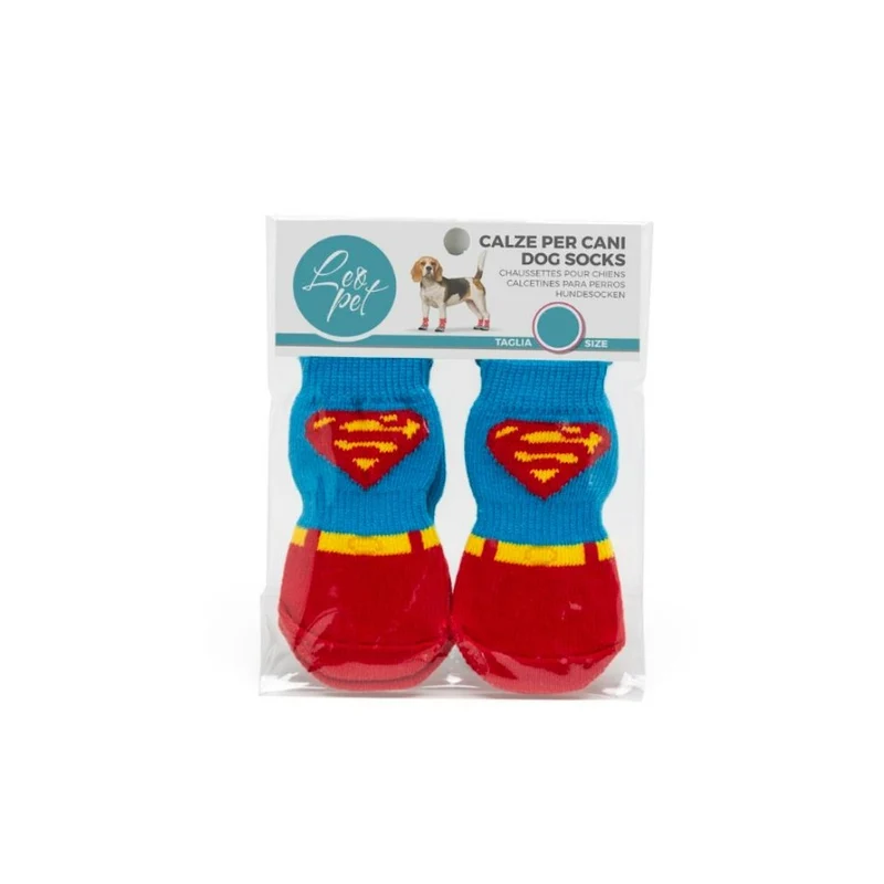 Calzini Antiscivolo per Cani Modello Superman - Taglia L - 4 pz