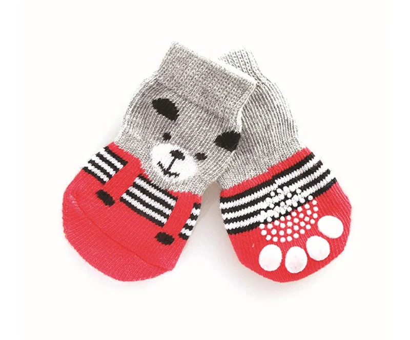 Calzini Antiscivolo per Cani Modello Red Bear - Taglia L - 4 pz
