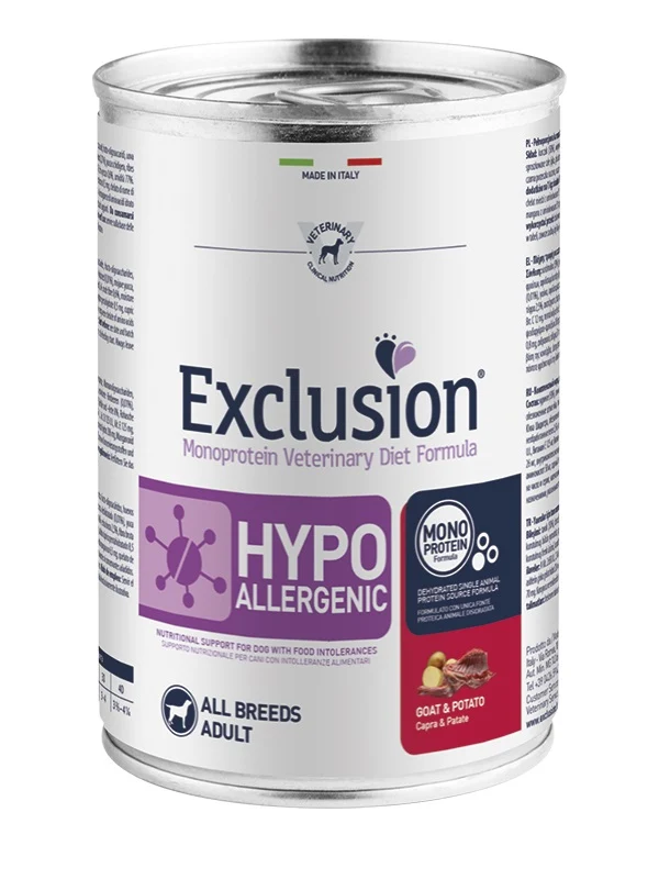 EXCLUSION CANE DIET HYPOALLERGENIC ADULTO ALL BREEDS CAPRA & PATATE LATTINA 400 GR