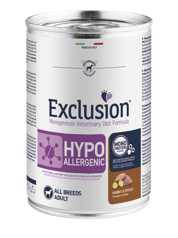 EXCLUSION CANE DIET HYPOALLERGENIC ADULTO ALL BREEDS CONIGLIO & PATATE LATTINA 200 GR