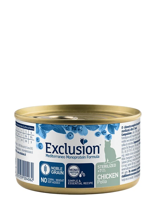 Exclusion Gatto Mediterraneo Adulto Sterilizzato +7 Pollo Lattina 85 g