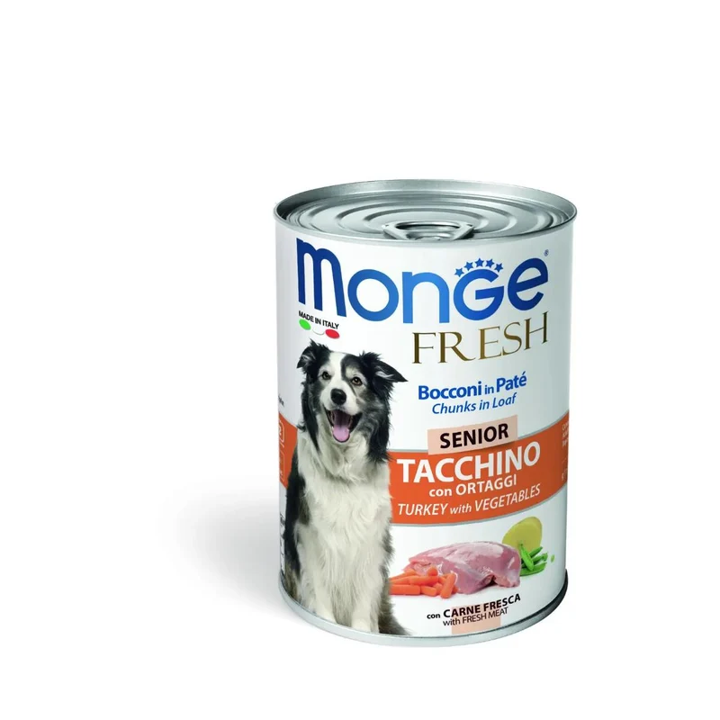 Monge Fresh Senior Tacchino con Ortaggi - Paté e Bocconcini per Cani - 400 g