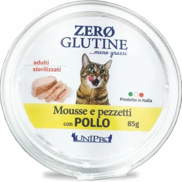 Unipro Zero Glutine Mousse con Pezzetti al Pollo - Umido Gatti Adult - 85 g