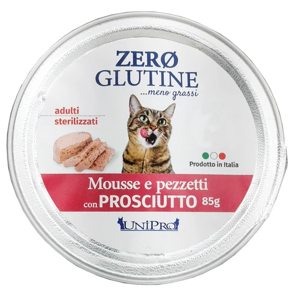 Unipro Zero Glutine Mousse con Pezzetti al Prosciutto - Umido Gatti Adult - 85 g