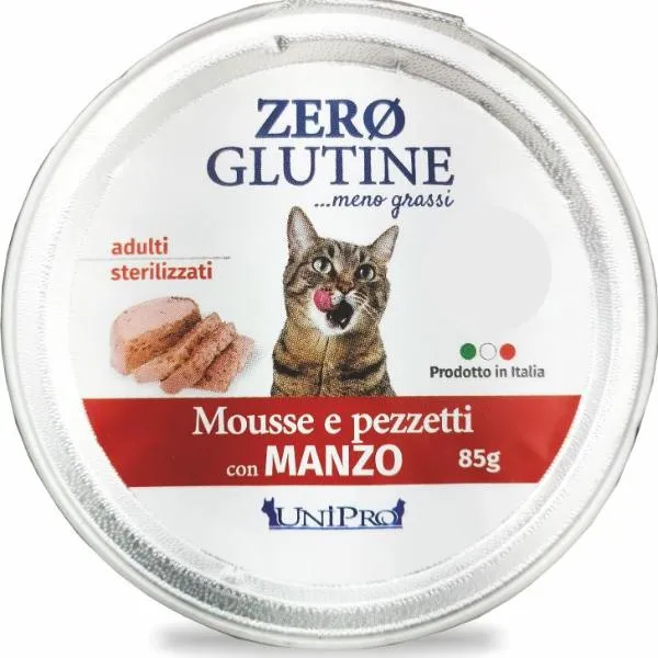 Unipro Zero Glutine Mousse con Pezzetti al Manzo - Umido Gatti Adult - 85 g