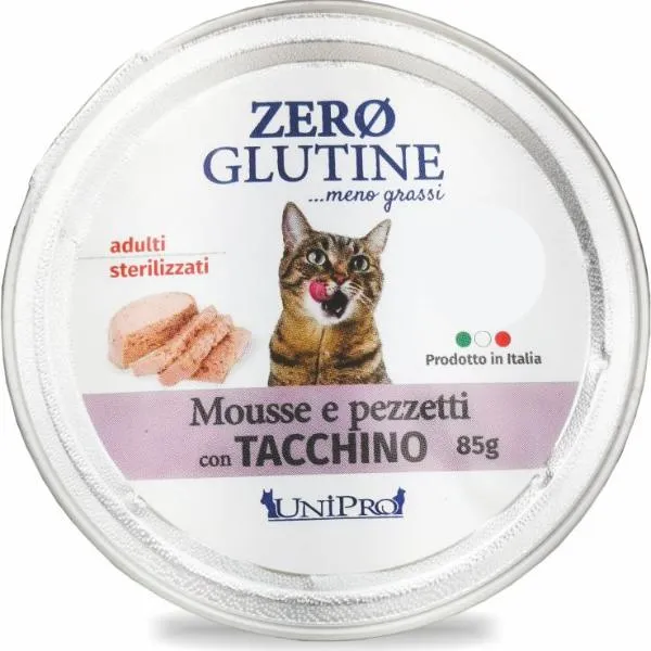 Unipro Zero Glutine Mousse con Pezzetti al Tacchino - Umido Gatti Adult - 85 g