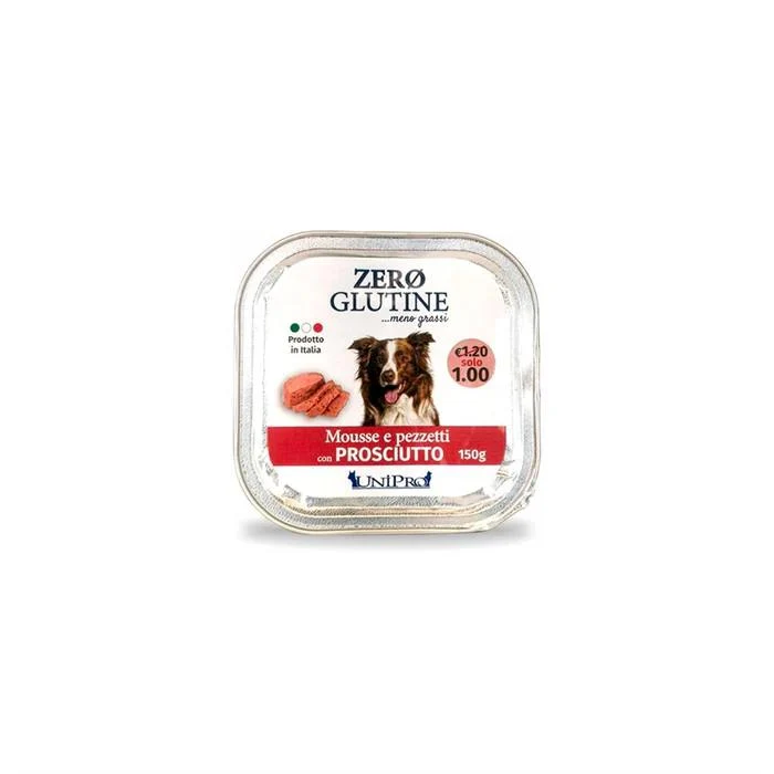 Unipro Zero Glutine Mousse con Pezzetti al Prosciutto - Umido Cani Adult - 150 g