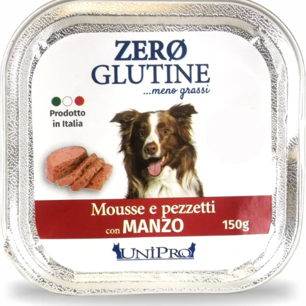 Unipro Zero Glutine Mousse con Pezzetti al Manzo - Umido Cani Adult - 150 g