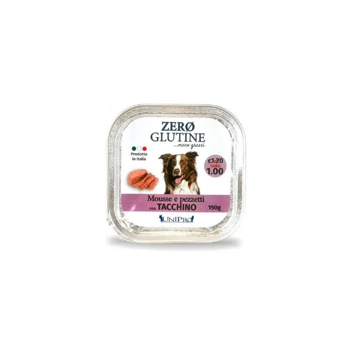 Unipro Zero Glutine Mousse con Pezzetti al Tacchino - Umido Cani Adult - 150 g