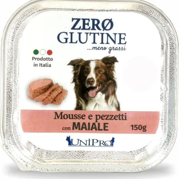 Unipro Zero Glutine Mousse con Pezzetti al Maiale - Umido Cani Adult - 150 g