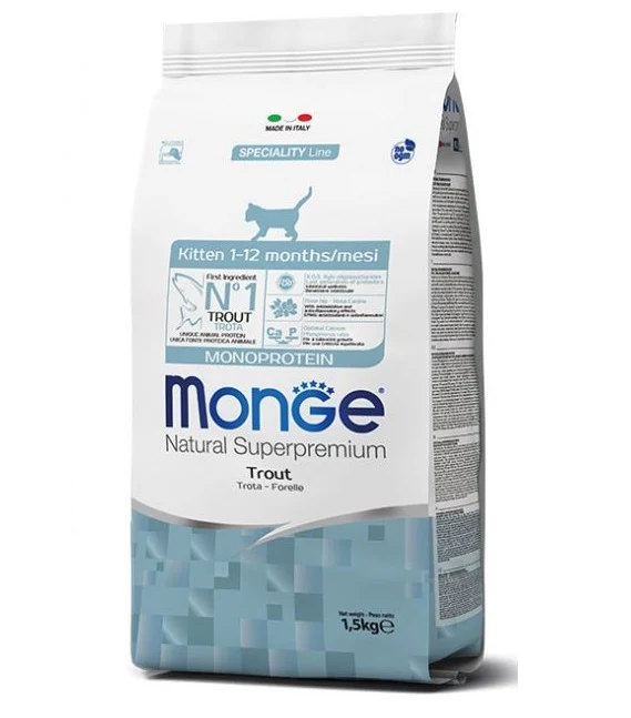 MONGE GATTO NATURAL SUPERPREMIUM KITTEN TROTA 1,5 KG