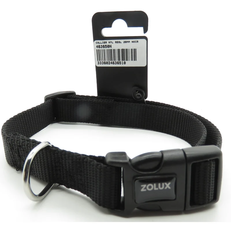 Collare in Nylon per Cani Regolabile - 20 mm, Nero