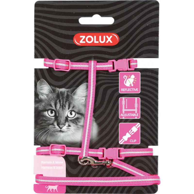 Kit Guinzaglio e Collare per Gatti in Nylon - Rosa