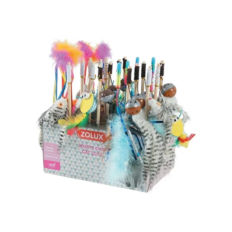Gioco per Gatti Canna da Pesca con Piume - Colori Assortiti