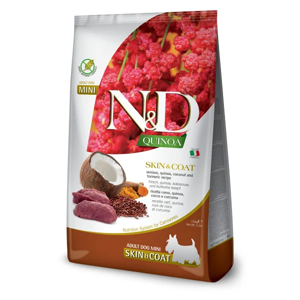 Farmina N&D Quinoa Skin & Coat Cervo e Cocco - Crocchette Cani Mini - 2,5 kg