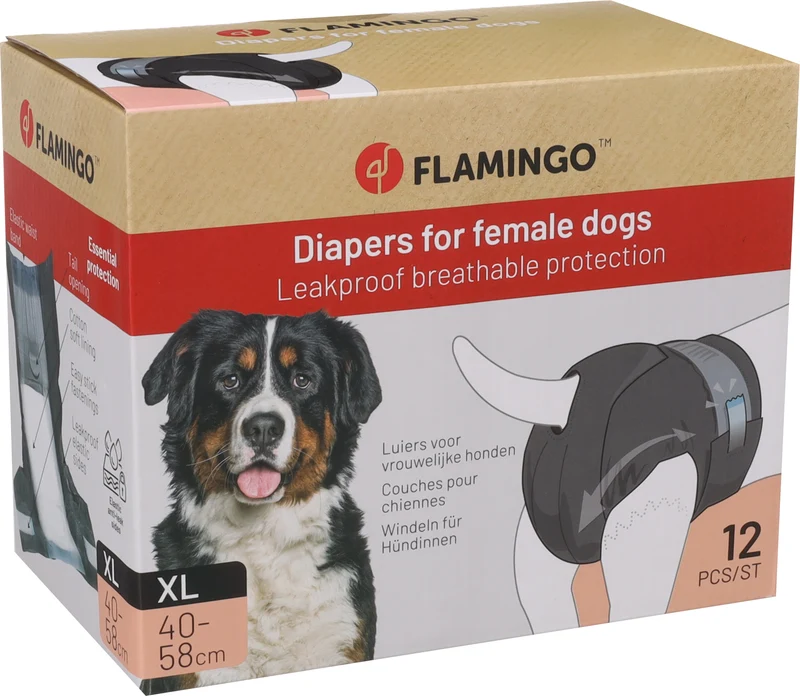Flamingo Cane Pannolini per Femmina "Dipy" Cf. (12 Pz) Tg. "XL" 40-58 cm