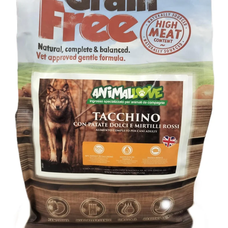 Animalove Grain Free Tacchino e Mirtilli - Crocchette Monoproteiche Cani - 12 kg