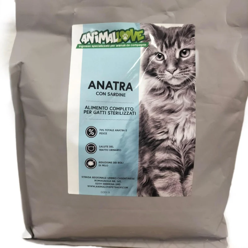 Animalove Grain Free Sterilized Gatto Anatra e Sardine - Crocchette - 1,5 kg