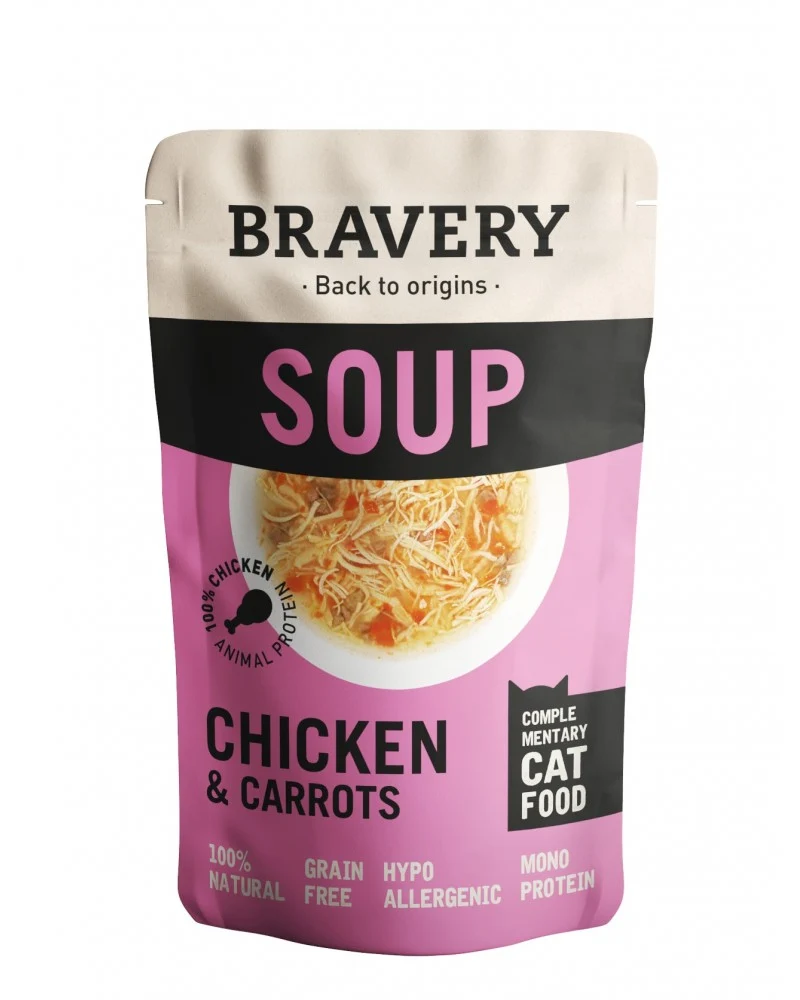 Bravery Soup Chicken & Carrots - Zuppa Complementare per Gatti - 70 g