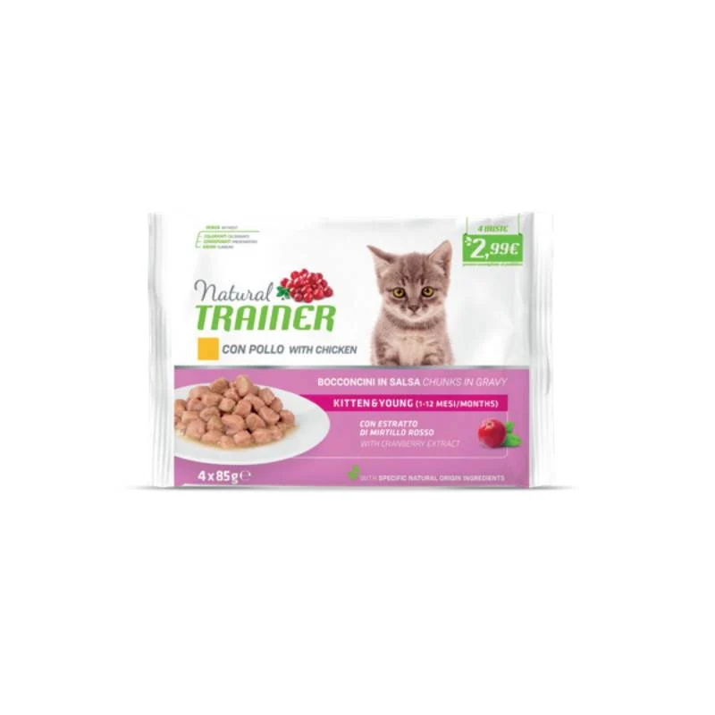 Trainer Natural Gatto Kitten & Young Pollo - Multipack Umido per Gattini - 4x85g
