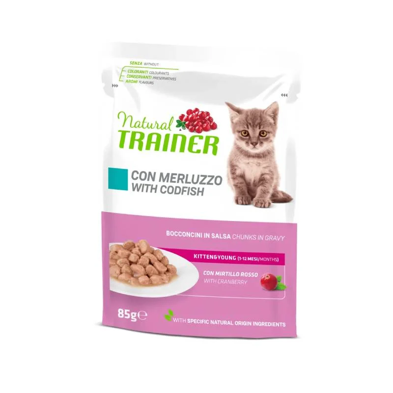 Natural Trainer Gatto Kitten & Young al Merluzzo - Busta da 85g