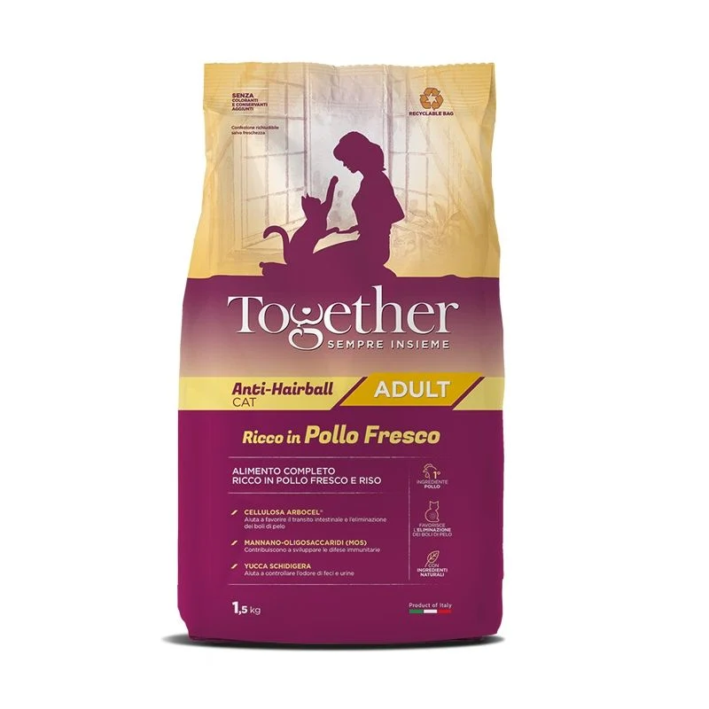 Together Crocchette Gatto Adult Pollo - Anti-Hairball, 1,5 kg