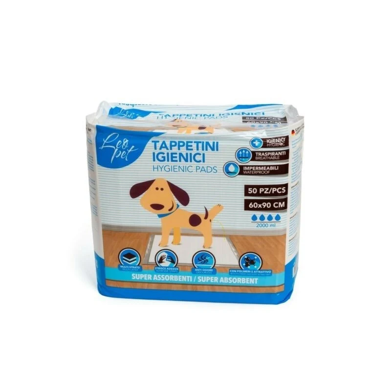 Tappetini Assorbenti Leopet per Cani con Strisce Adesive - 60x90 cm - 50 pz