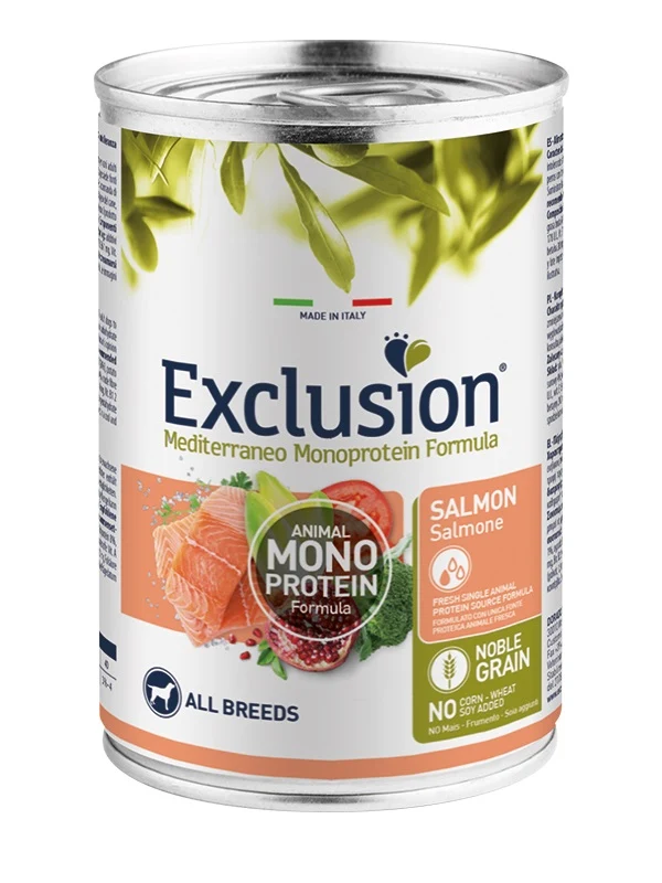 Exclusion Cane Mediterraneo Adulto All Breeds Salmone Lattina 400 g