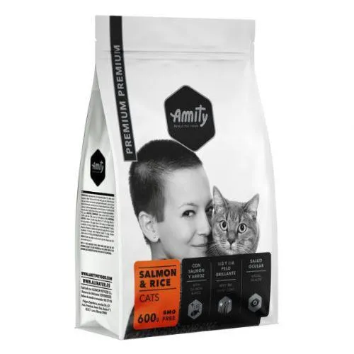 Amity Cat Premium Salmone e Riso - Crocchette per Gatti Adulti - 600 g