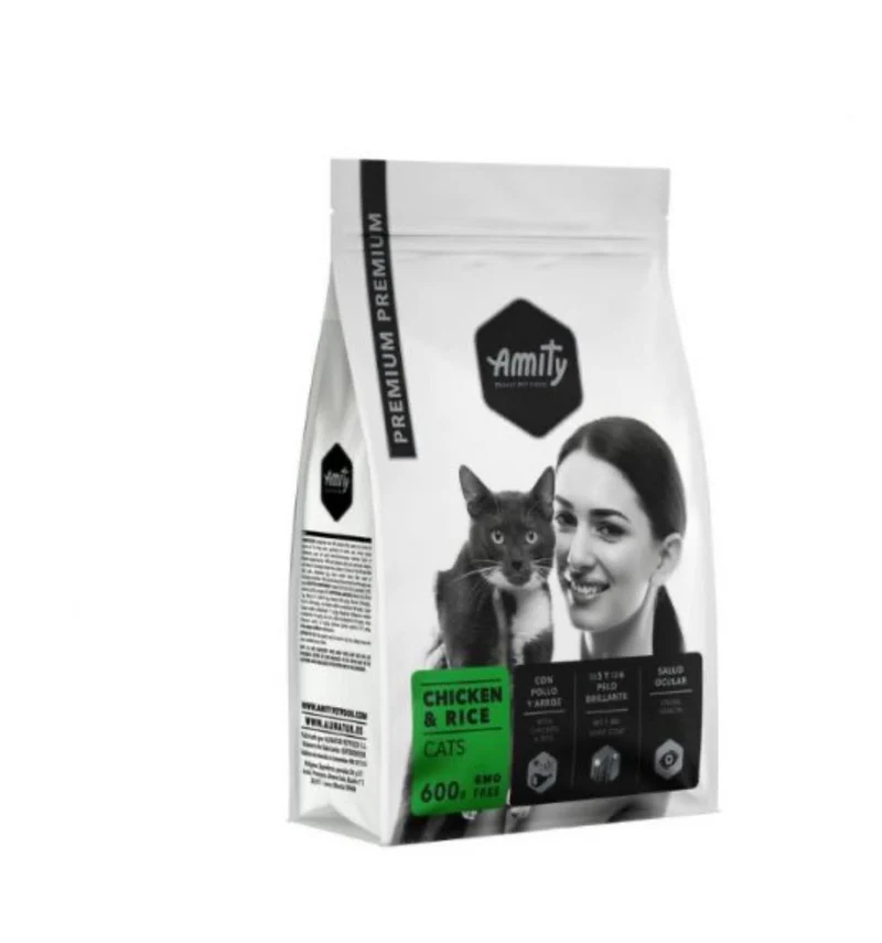 Amity Cat Premium Pollo e Riso - Crocchette per Gatti Adulti - 600 g