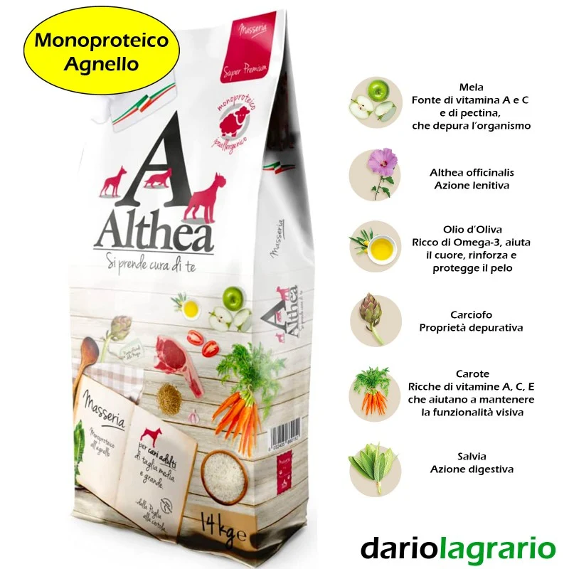 Althea Masseria Agnello e Riso - Crocchette per Cani Adulti - 14 kg