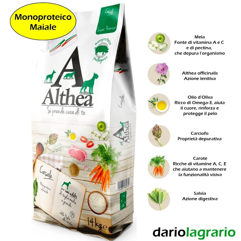 Althea Casale Monoproteico Maiale - Crocchette per Cani Adulti - 14 kg