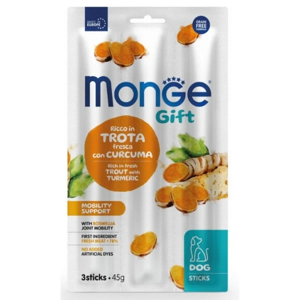 Monge Gift Dog Stick Mobility Support Trota e Curcuma - Snack Cani - 45 g