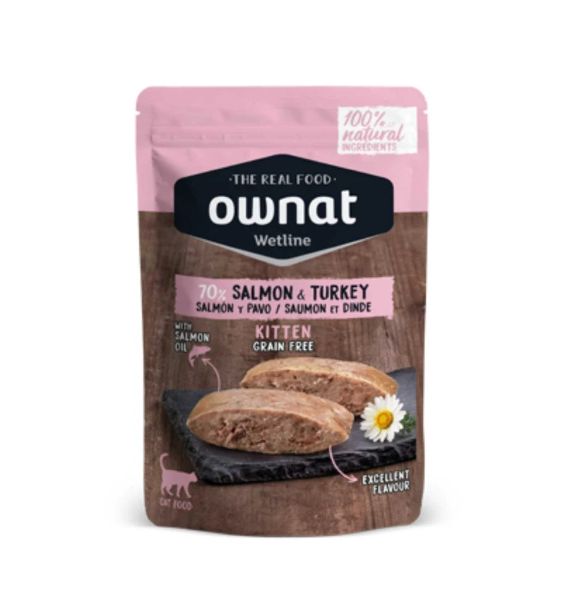 OWNAT GATTO WETLINE GRAIN FREE KITTEN SALMONE TACCHINO DA 85 GR IN BUSTINA