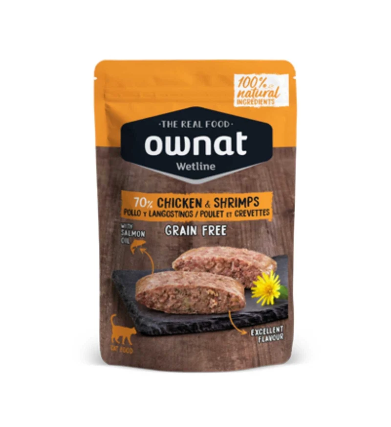 OWNAT GATTO WETLINE GRAIN FREE POLLO GAMBERETTI DA 85 GR IN BUSTINA