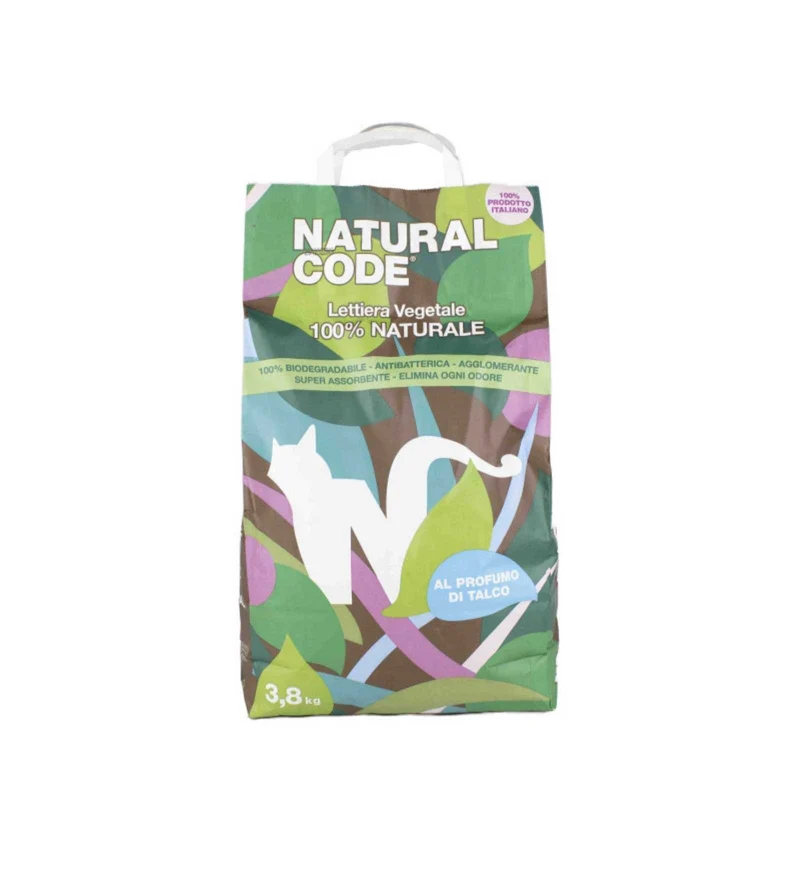 NATURAL CODE GATTO LETTIERA VEGETALE AGGLOMERANTE MAIS TALCO DA 3,8 KG