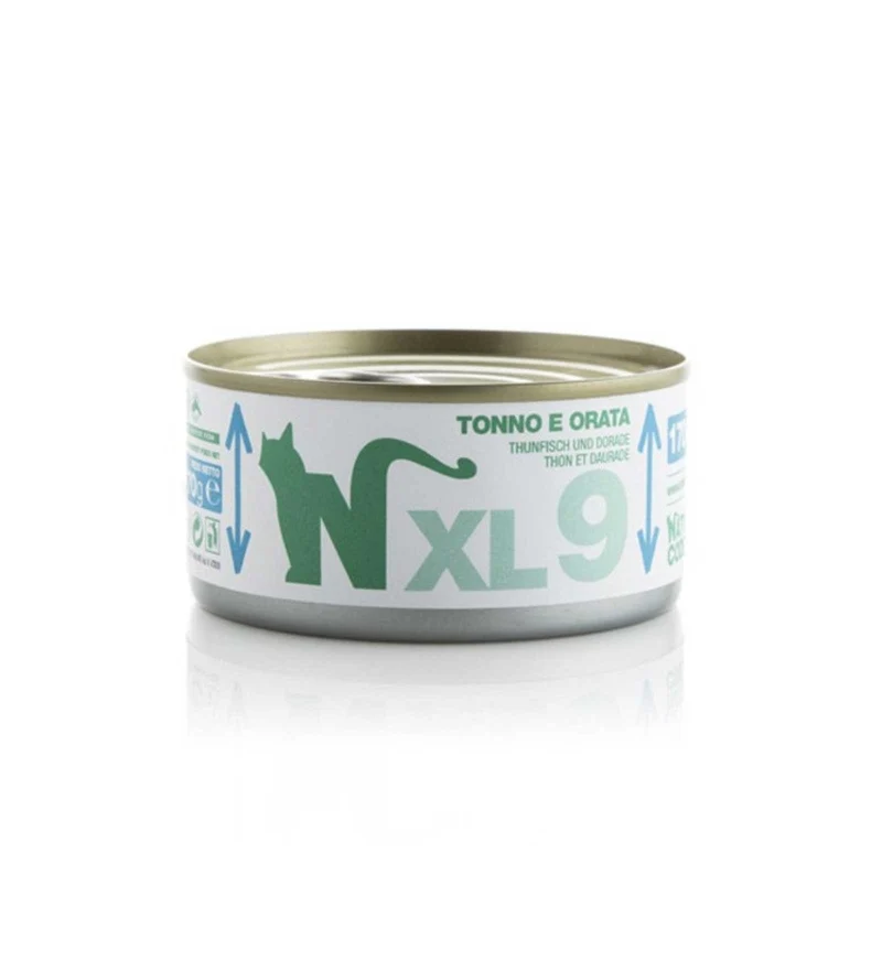 NATURAL CODE GATTO XL9 TONNO E ORATA IN ACQUA DI COTTURA DA 170 GR IN LATTINA