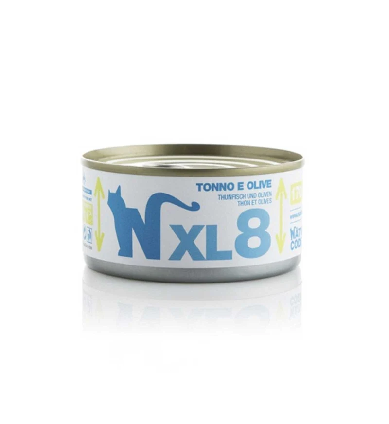 NATURAL CODE GATTO XL8 TONNO E OLIVE IN ACQUA DI COTTURA DA 170 GR IN LATTINA