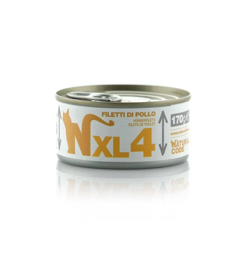 NATURAL CODE GATTO XL4 FILETTI DI POLLO IN ACQUA DI COTTURA DA 170 GR IN LATTINA