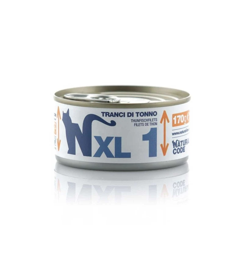 NATURAL CODE GATTO XL1 TRANCI DI TONNO IN ACQUA DI COTTURA DA 170 GR IN LATTINA
