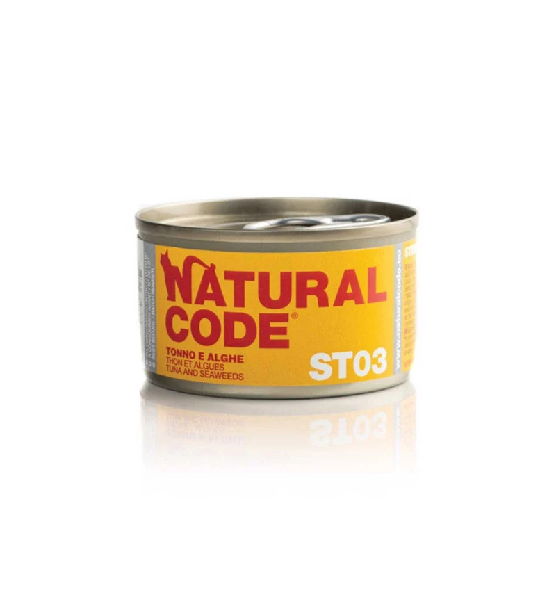 NATURAL CODE GATTO 03 STERILIZZATO TONNO E ALGHE DA 85 GR IN LATTINA