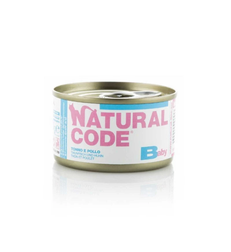 NATURAL CODE GATTO KITTEN BABY TONNO E POLLO DA 85 GR IN LATTINA