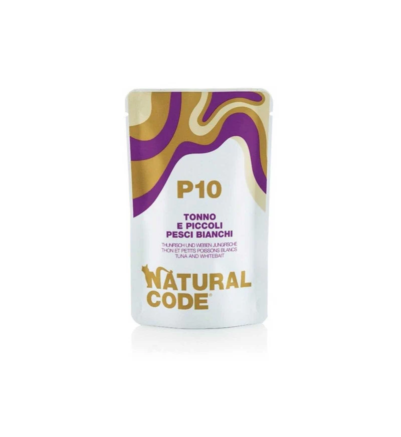 NATURAL CODE GATTO P10 TONNO E PICCOLI PESCI BIANCHI IN GELATINA DA 70 GR IN BUSTA
