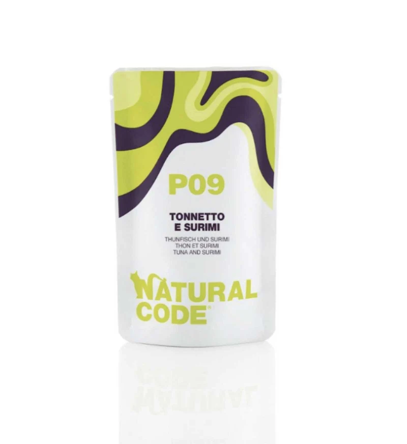 NATURAL CODE GATTO P09 PALAMITA E SURIMI IN ACQUA DI COTTURA DA 70 GR IN BUSTA