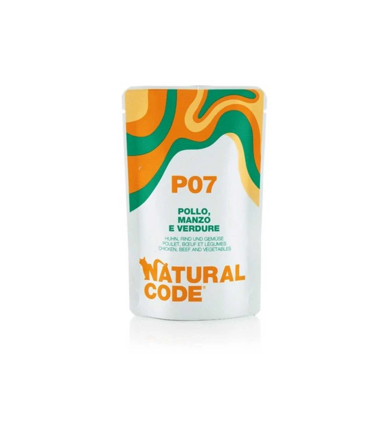 NATURAL CODE GATTO P07 POLLO MANZO E VERDURE IN GELATINA DA 70 GR IN BUSTA